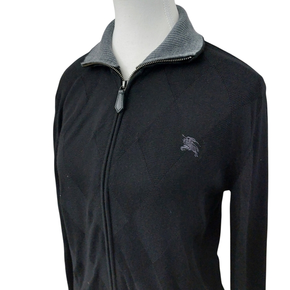Burberry Black Label - Black Argyle Zip-up Sweater - Picture 4 of 7